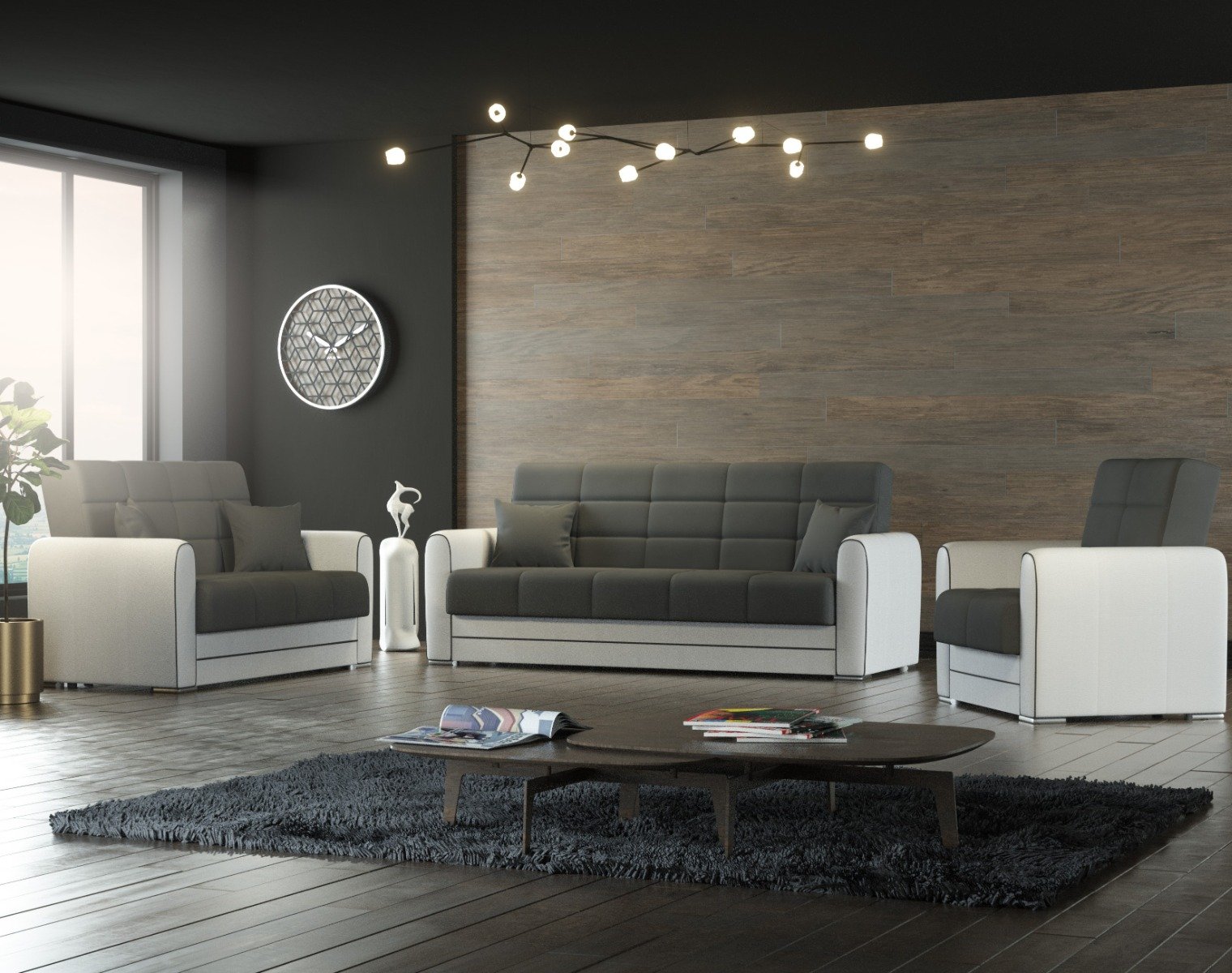 hv10101_-_5 Daugiafunkcė trivietė miegamoji sofa su daiktadėže (Pilka ir balta)