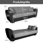 Trijų vietų miegamoji sofa su paslėptu daiktadėžiu (Pilka)