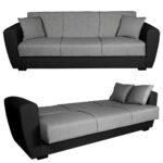 Trijų vietų miegamoji sofa su paslėptu daiktadėžiu (Pilka)