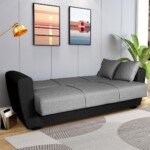 Trijų vietų miegamoji sofa su paslėptu daiktadėžiu (Pilka)