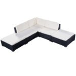 Moduliuojamas poliratano lauko baldų komplektas su stiklo stalu (Juoda)