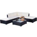 Moduliuojamas poliratano lauko baldų komplektas su stiklo stalu (Juoda)