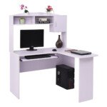 Kampinis L formos rašomasis stalas su ištraukiamu klaviatūros padėklu (Balta)