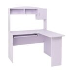 Kampinis L formos rašomasis stalas su ištraukiamu klaviatūros padėklu (Balta)