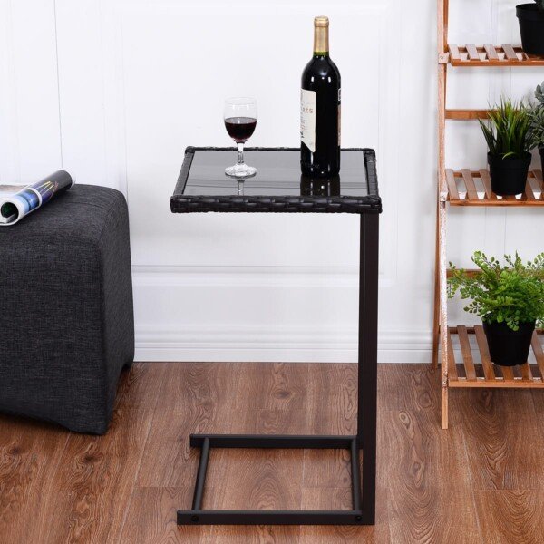 Daugiafunkcis staliukas su stikliniu paviršiumi ir poliratano apdaila (Juoda)