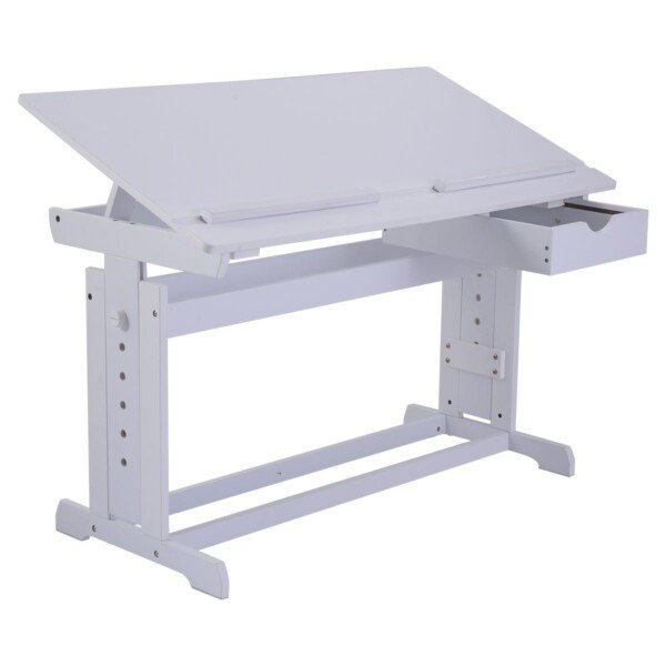 Vaikų rašomasis stalas reguliuojamu aukščiu ir pasvirimo kampu (Balta)