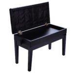 Reguliuojamo aukščio pianino suoliukas su natų skyriumi (Juoda)