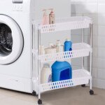 Daugiafunkcis nišinis vežimėlis su 3 lentynomis ir ratukais (Balta)