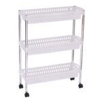Daugiafunkcis nišinis vežimėlis su 3 lentynomis ir ratukais (Balta)