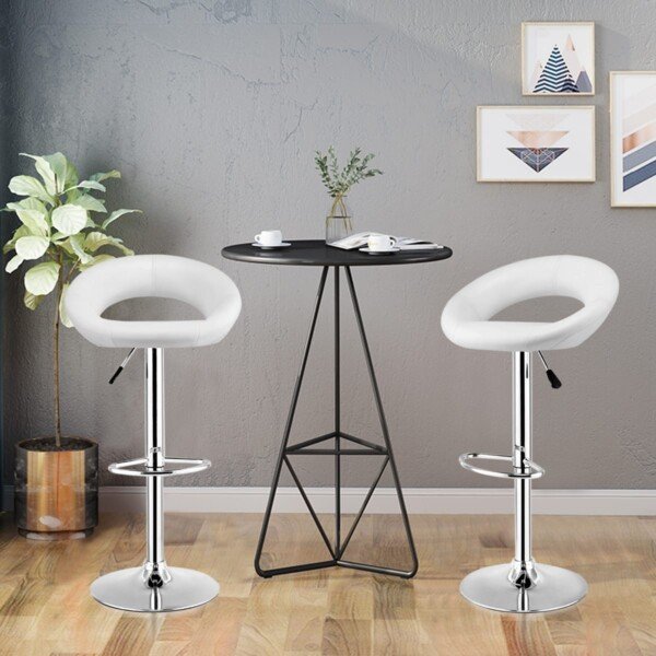 Baro kėdžių komplektas su reguliuojamu aukščiu ir pasukimo funkcija (Balta)