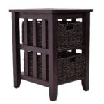 Pušies medienos naktinis staliukas su dviem pintais krepšiais (Ruda)