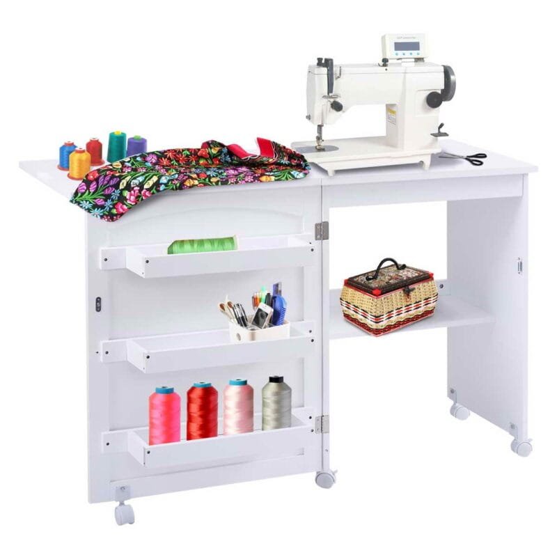Sulankstomas siuvimo mašinos stalas su išplečiamu stalviršiu (Balta)