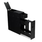 Siaura kampinė spintelė su stalčiais ir lentynomis (Juoda ir sidabrinė)