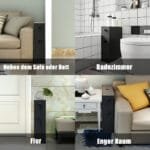 Siaura kampinė spintelė su stalčiais ir lentynomis (Juoda ir sidabrinė)