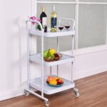 Daugiafunkcis trijų lentynų serviravimo vežimėlis su ratukais (Balta)