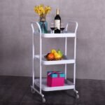 Daugiafunkcis trijų lentynų serviravimo vežimėlis su ratukais (Balta)