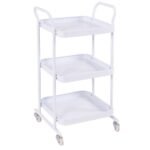 Daugiafunkcis trijų lentynų serviravimo vežimėlis su ratukais (Balta)