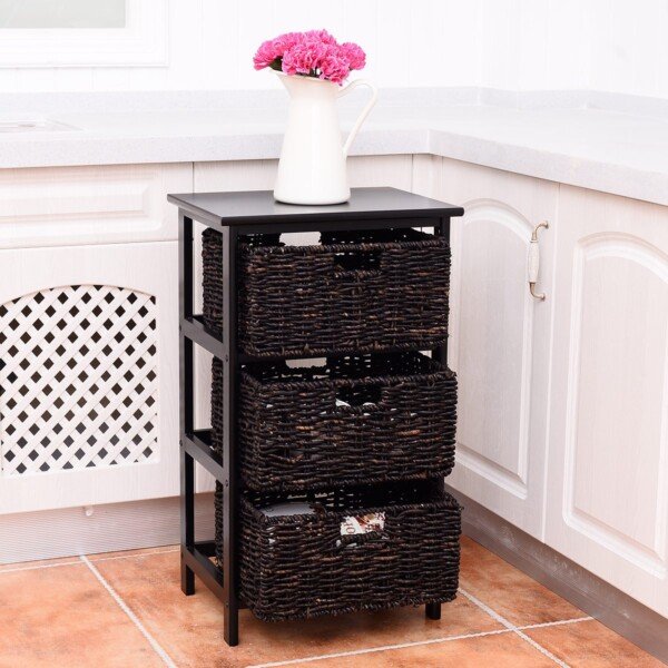 Pušinė krepšelių komoda (Juoda)