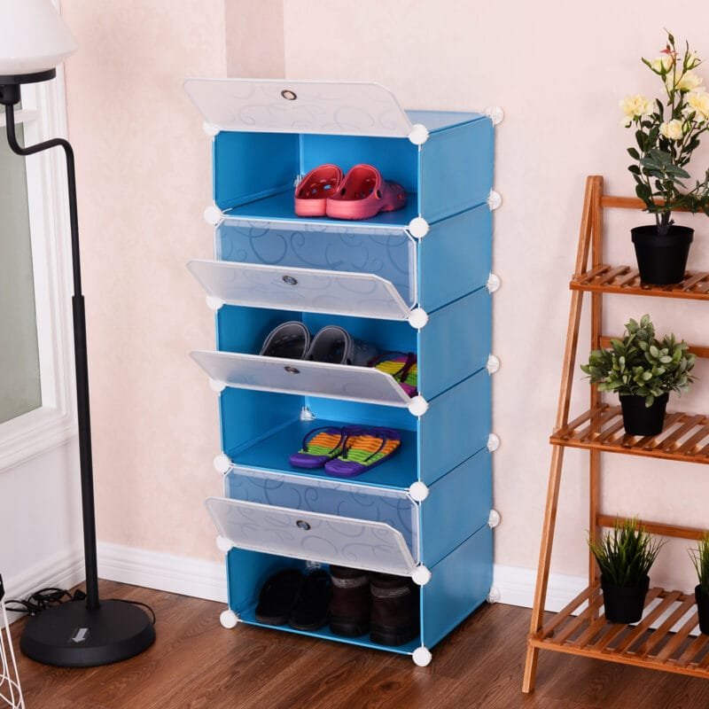 Modulinė šešių pakopų lentynų spinta batams ir drabužiams (Juoda)