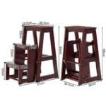 Sulankstomas medinis kopėčių-kėdės laiptelis su trimis pakopomis (Ruda)