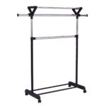 Reguliuojamo aukščio ir pločio drabužių kabykla su ratukais (Juoda ir sidabrinė)