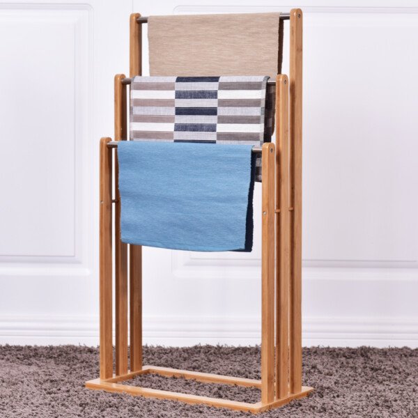 Pastatomas bambukinis rankšluosčių laikiklis 3 strypų (Natūrali)