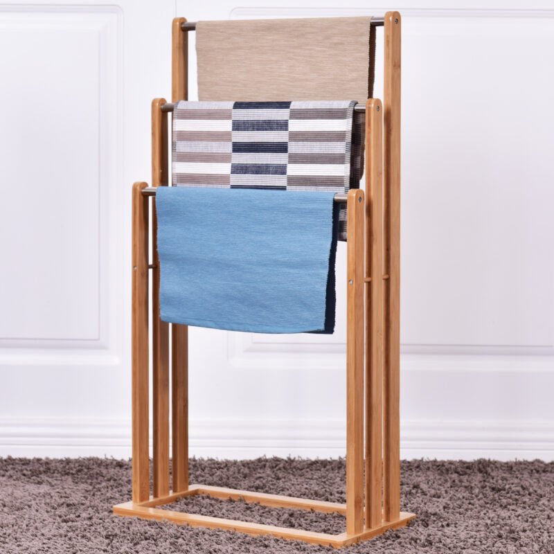 Pastatomas bambukinis rankšluosčių laikiklis 3 strypų (Natūrali)