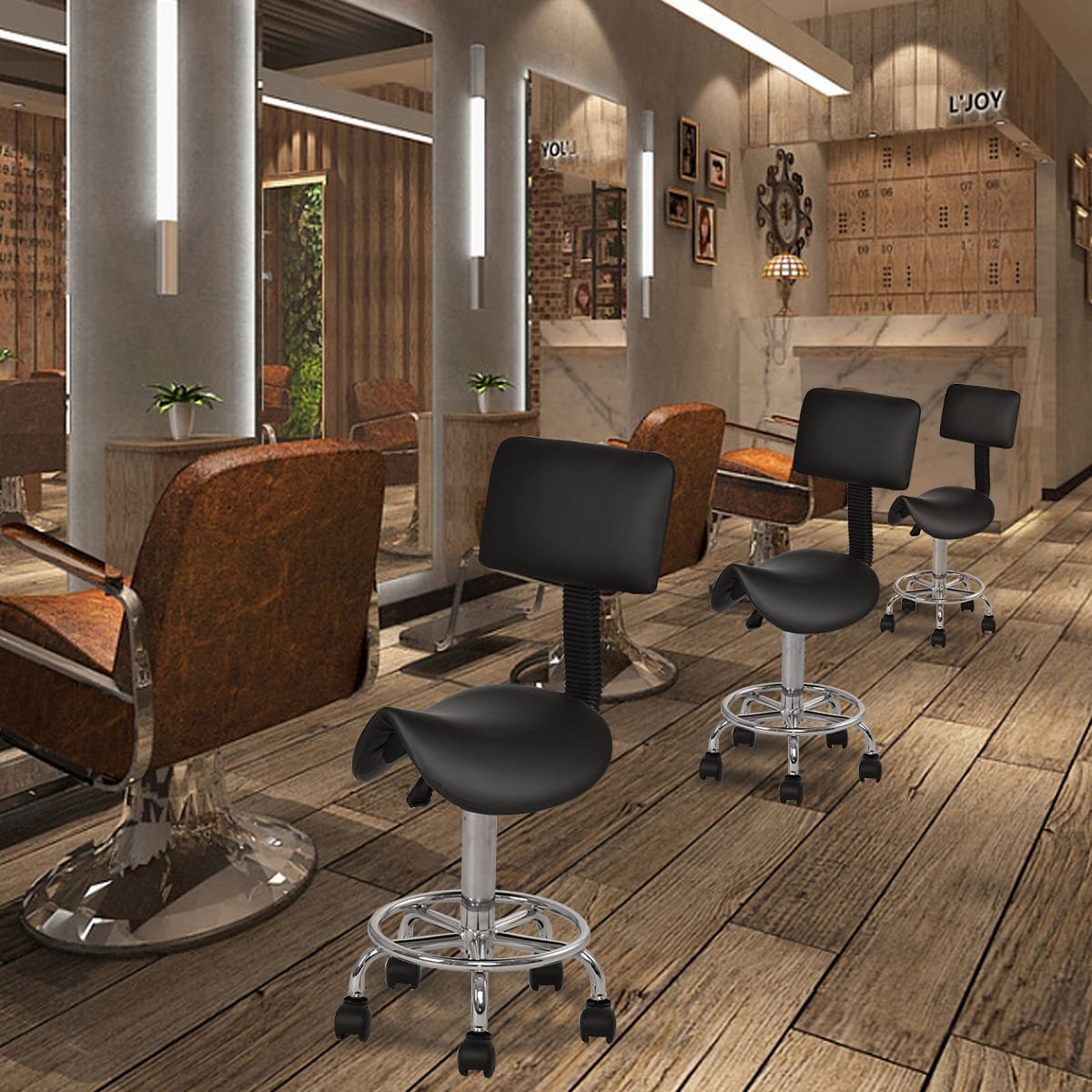 hw55489bk-_3__1 Reguliuojamo aukščio pasukama balno tipo kėdė su ergonomišku atlošu (Juoda)
