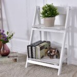 Daugiafunkcinė sulankstoma 2 lentynų kopėčių lentyna (Balta)