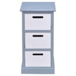 Paulownijos medienos naktinis staliukas su trimis stalčiais (Mėlyna ir balta)