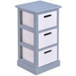 Paulownijos medienos naktinis staliukas su trimis stalčiais (Mėlyna ir balta)