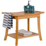 Bambusinis vonios suoliukas su integruota lentyna (Natūrali medžio spalva)