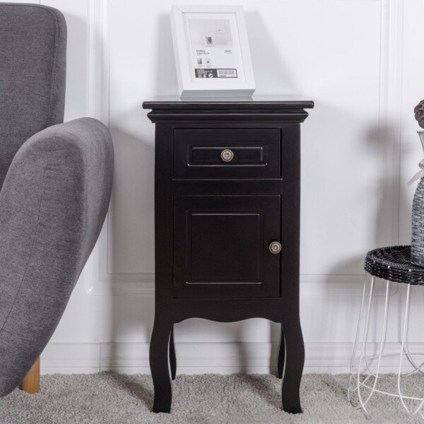 Naktinė spintelė su stalčiumi ir durelėmis (Juoda)