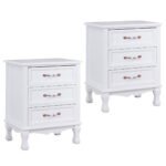 Naktinis staliukas iš paulovnijos medienos su 3 stalčiais (Balta)