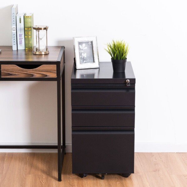 Biuro konteineris su 3 stalčiais ir spyna (Juoda)