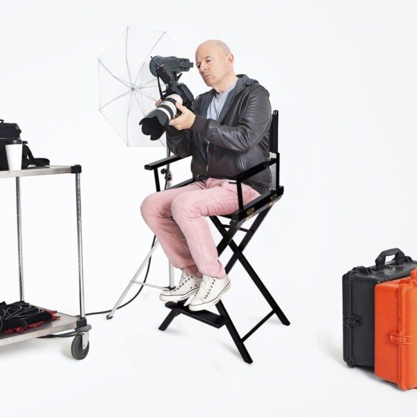 Aukšta sulankstoma medinė režisieriaus kėdė su šoninėmis kišenėmis (Juoda)