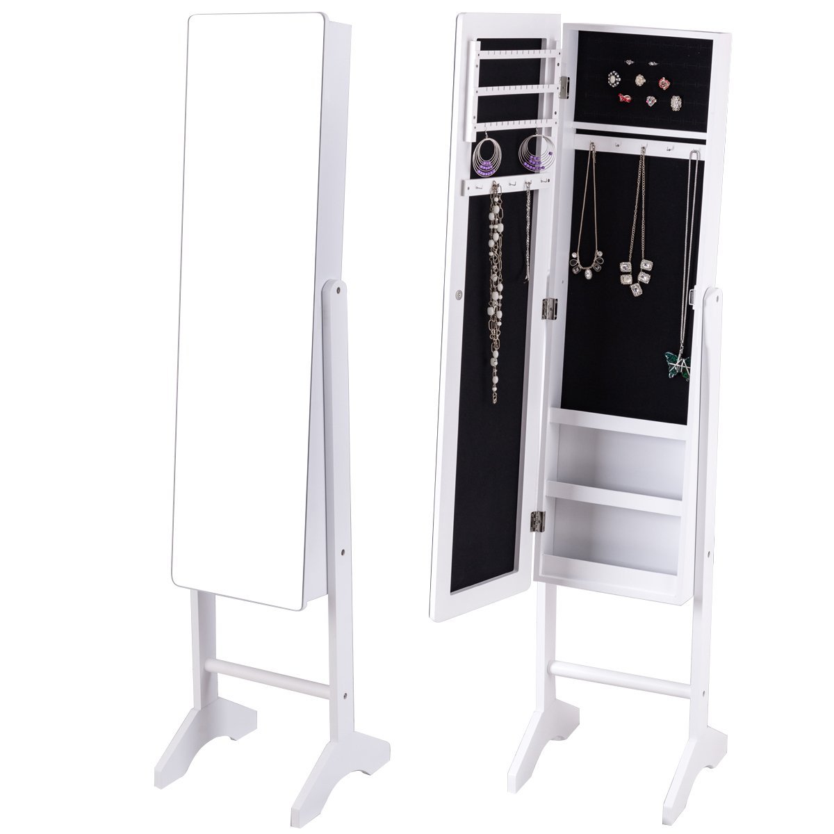 hw56222-_18_ Pastatoma papuošalų spintelė su veidrodžiu (Balta)