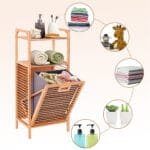 Bambukinė skalbinių dėžė su dviem atviromis lentynomis (Natūrali medžio)