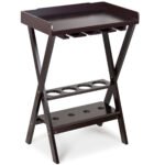 Medinė vyno lentyna su stiklo taurių laikikliu kolonijinio stiliaus (Ruda)