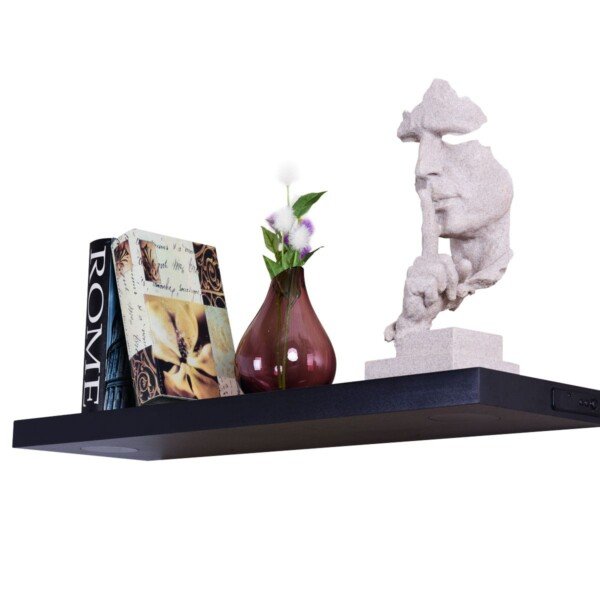 Sieninė lentyna su integruotu „Bluetooth“ garsiakalbiu (Juoda)