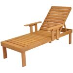 Medinis sodo gultas su reguliuojama nugaros atrama ir ištraukiamu staliuku (Natūrali)