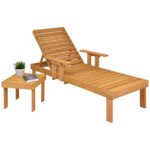 Medinis sodo gultas su reguliuojama nugaros atrama ir ištraukiamu staliuku (Natūrali)