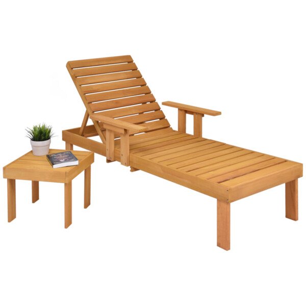 Medinis sodo gultas su reguliuojama nugaros atrama ir ištraukiamu staliuku (Natūrali)