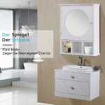 Pakabinama vonios spintelė su veidrodžiu ir reguliuojamomis lentynomis (Balta)