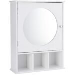 Pakabinama vonios spintelė su veidrodžiu ir reguliuojamomis lentynomis (Balta)