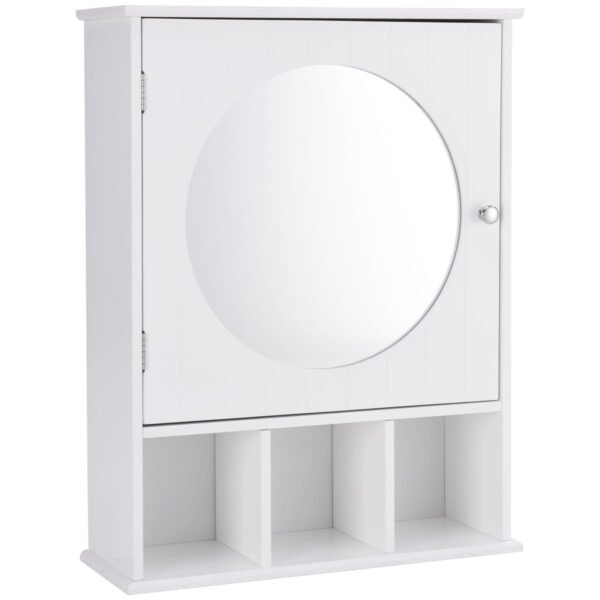 Pakabinama vonios spintelė su veidrodžiu ir reguliuojamomis lentynomis (Balta)