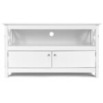 TV komoda su lentyna ir spintele medžio masyvas ir MDF 112x40x61 cm (Balta)