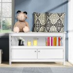 TV komoda su lentyna ir spintele medžio masyvas ir MDF 112x40x61 cm (Balta)