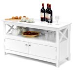 TV komoda su lentyna ir spintele medžio masyvas ir MDF 112x40x61 cm (Balta)
