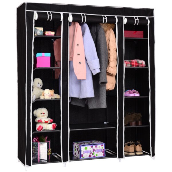 Tekstilinė sulankstoma drabužių spinta su kabykla (Juoda)